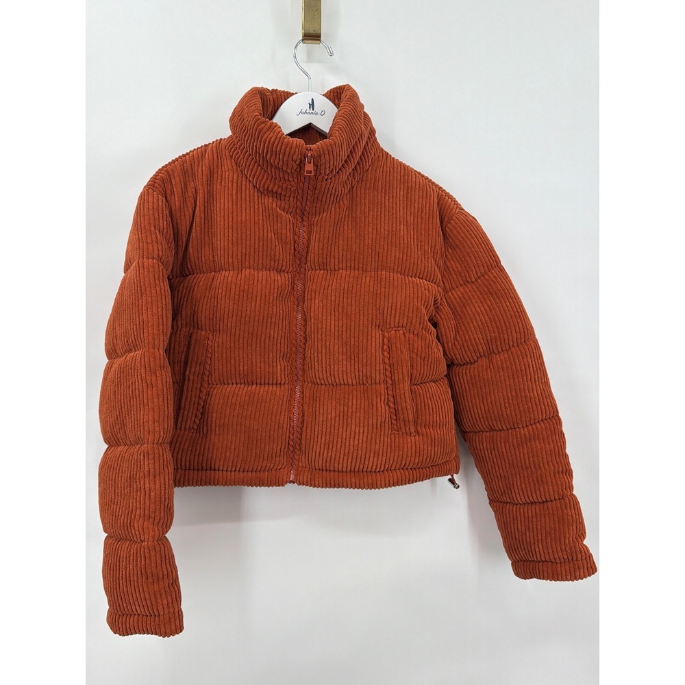 7 For All Mankind Womens Corduroy Puffer Jacket Burnt Orange Rust Cropped XS
